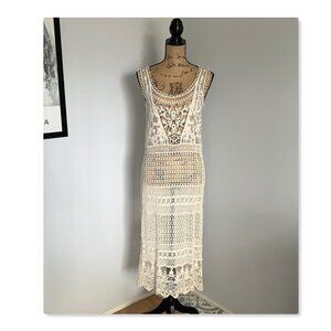 You Are Not Alone Crochet and Lace Midi Dress Coverup Boho Sz S